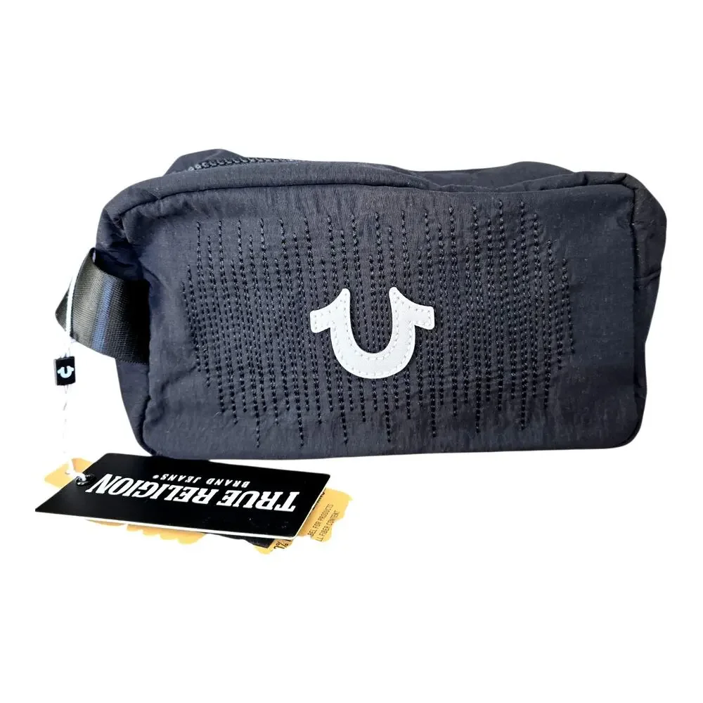 True Religion Toiletry Makeup Bag Unisex Black Rain Horseshoe Logo Dopp Kit